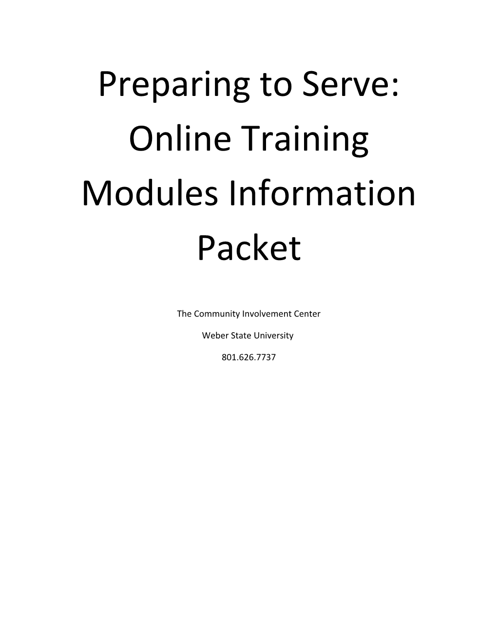 Preparing to Serve: Online Training Modules Information Packet
