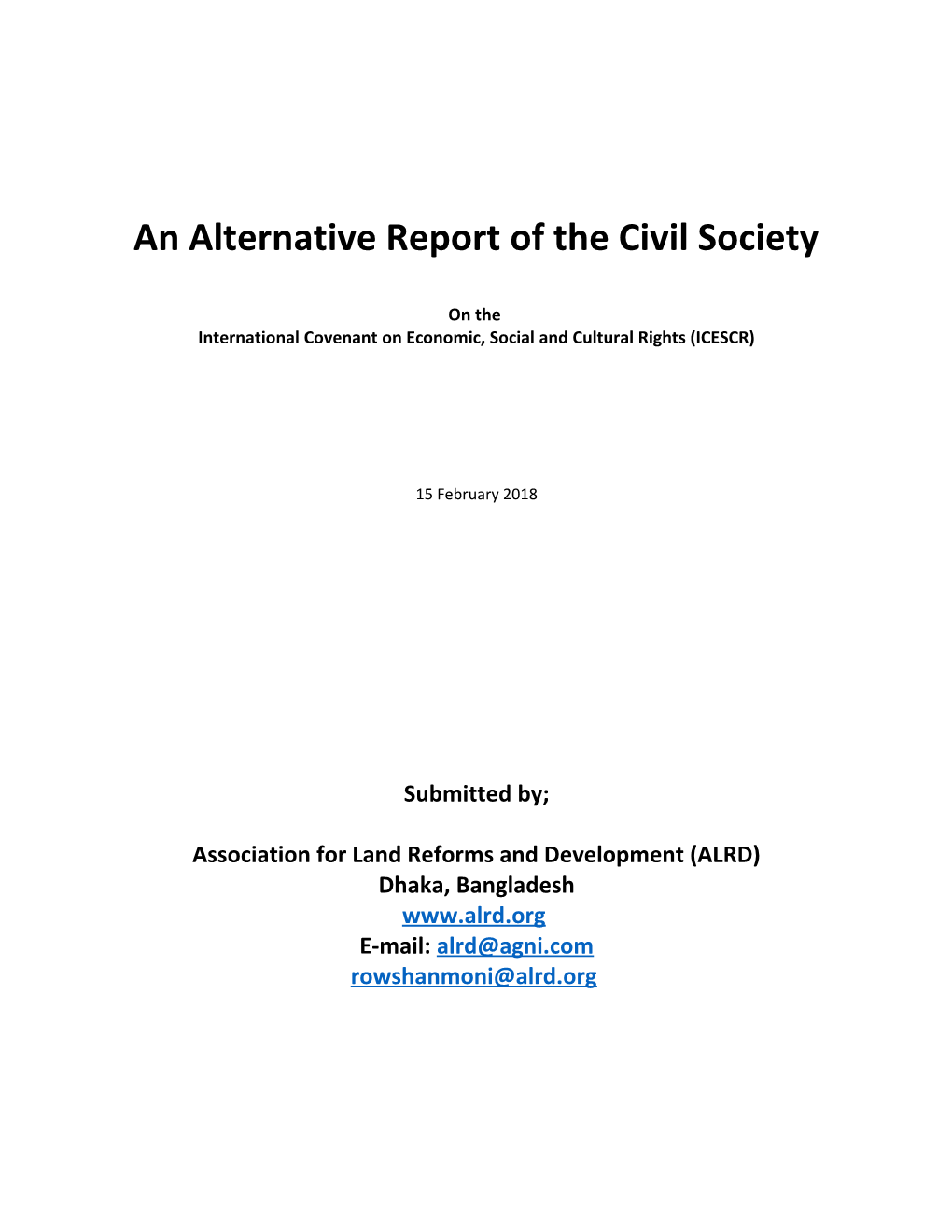 An Alternative Report of the Civil Society