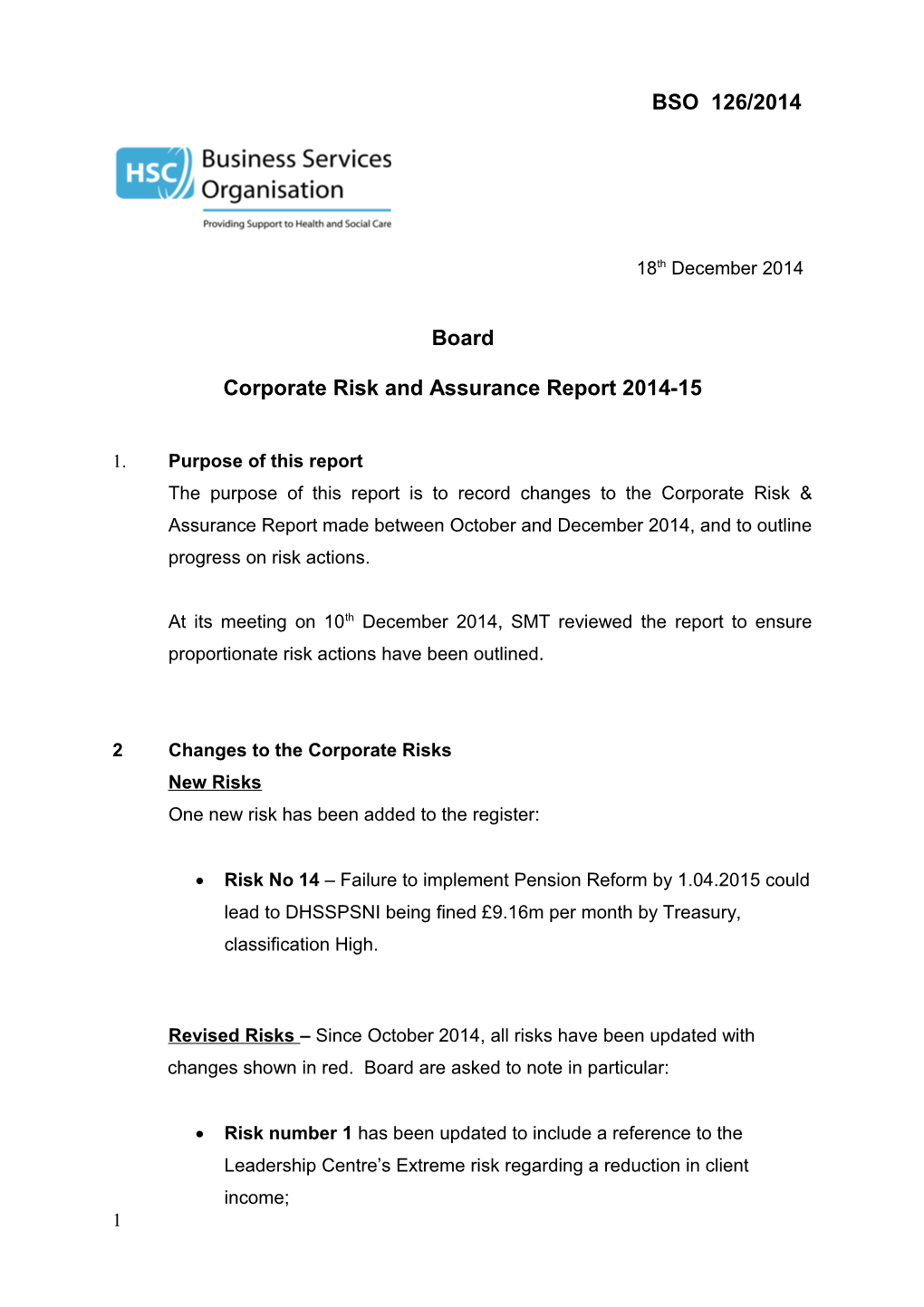 Corporate Risk and Assurance Report 2014-15