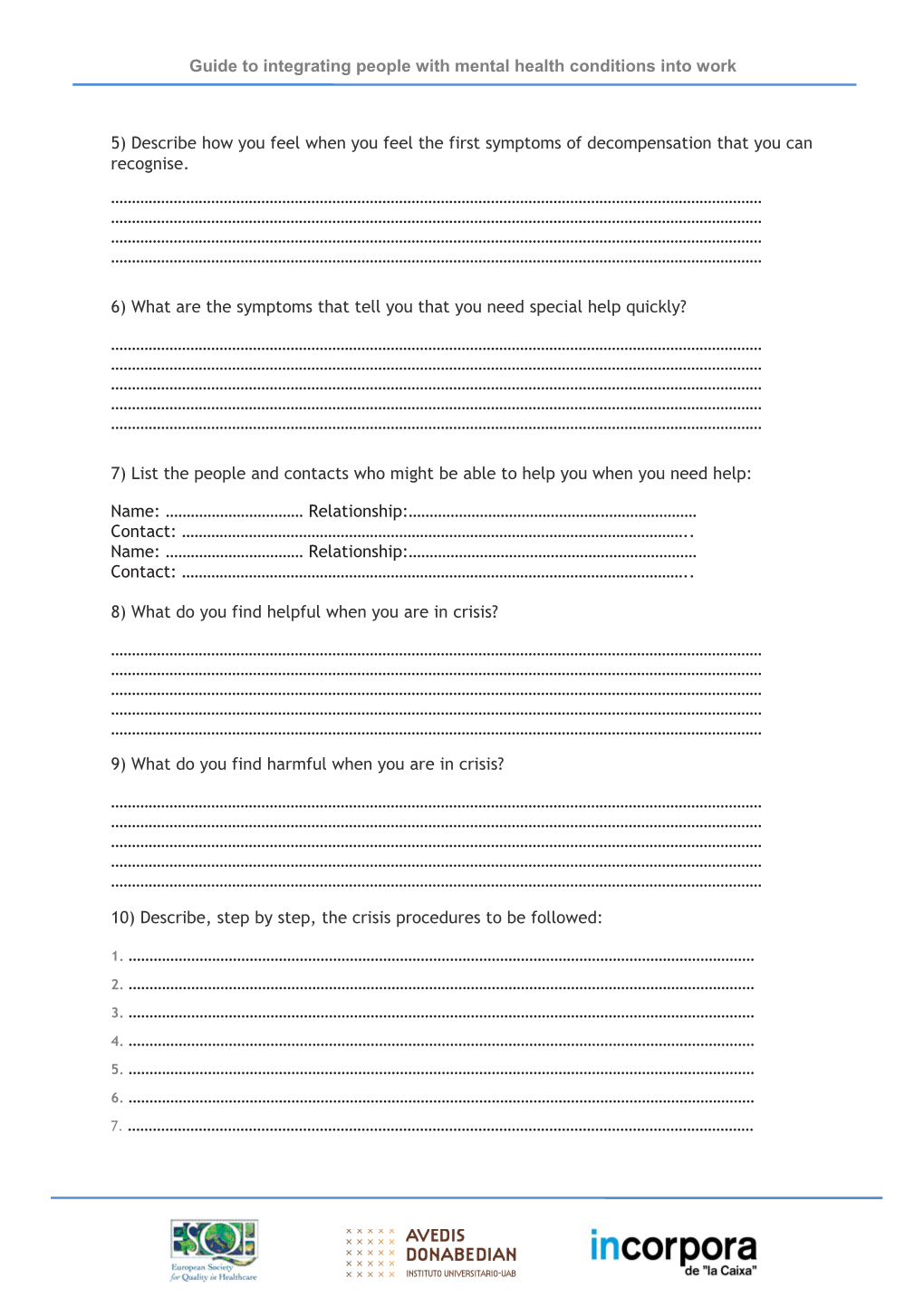 Sample Template for an Action Plan in Case of Crisis Or Decompensation 1