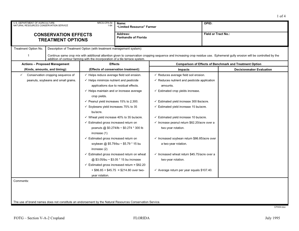FOTG Section V-A-2 Cropland FLORIDA July 1995