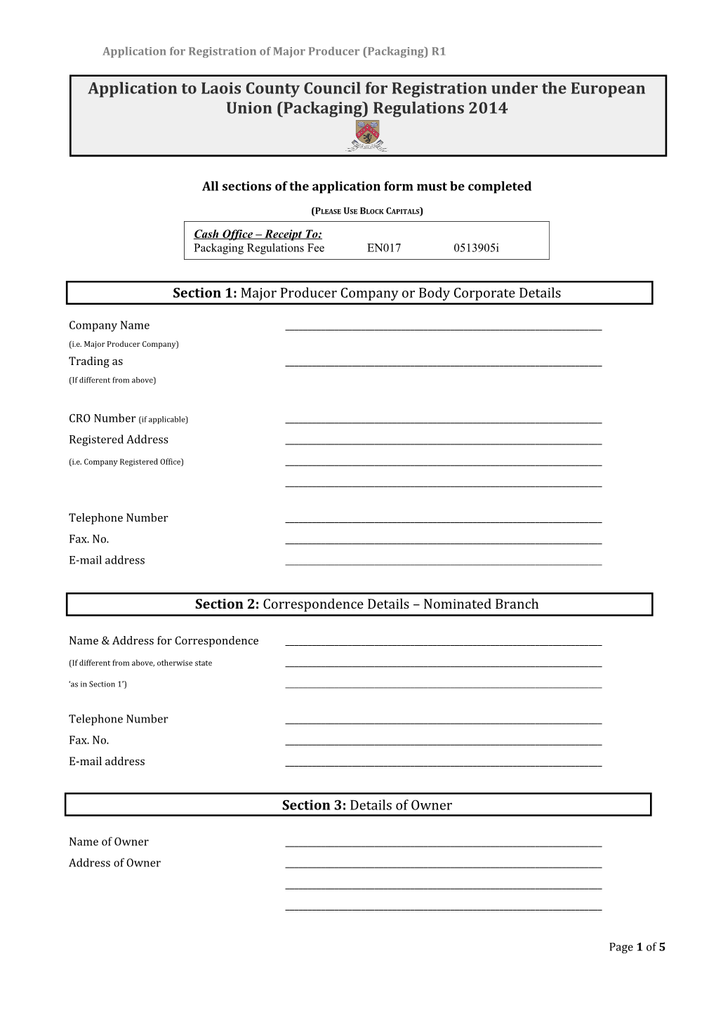 Application for Renewal of Registration for 2003 Regs