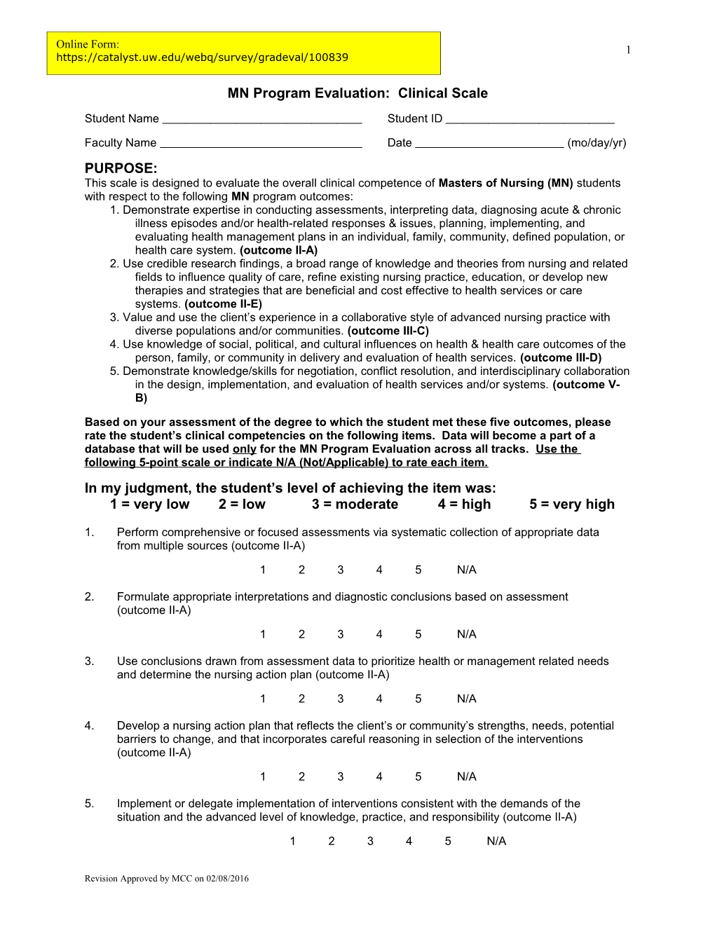 MN Clnical Evaluation Scale