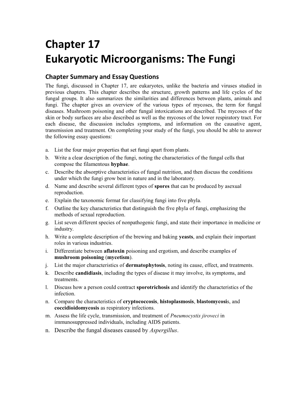 Eukaryotic Microorganisms: the Fungi