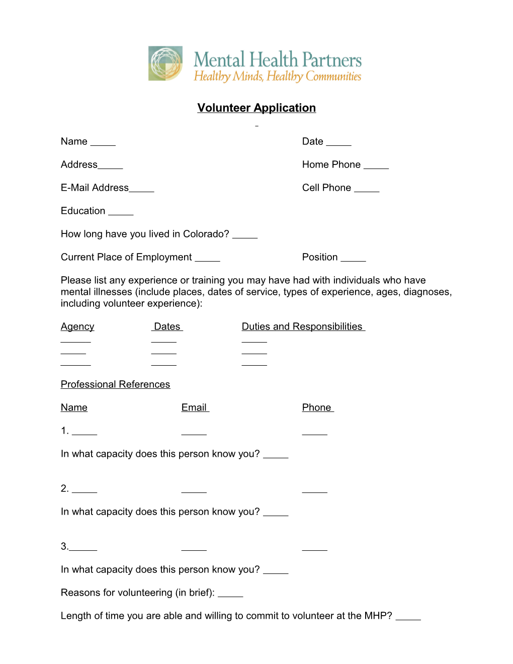 Volunteer Application s10