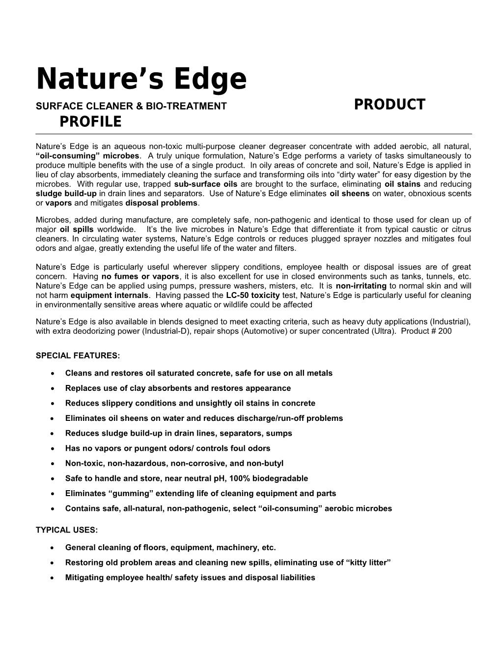 Surface Cleaner & Bio-Treatment Product Profile