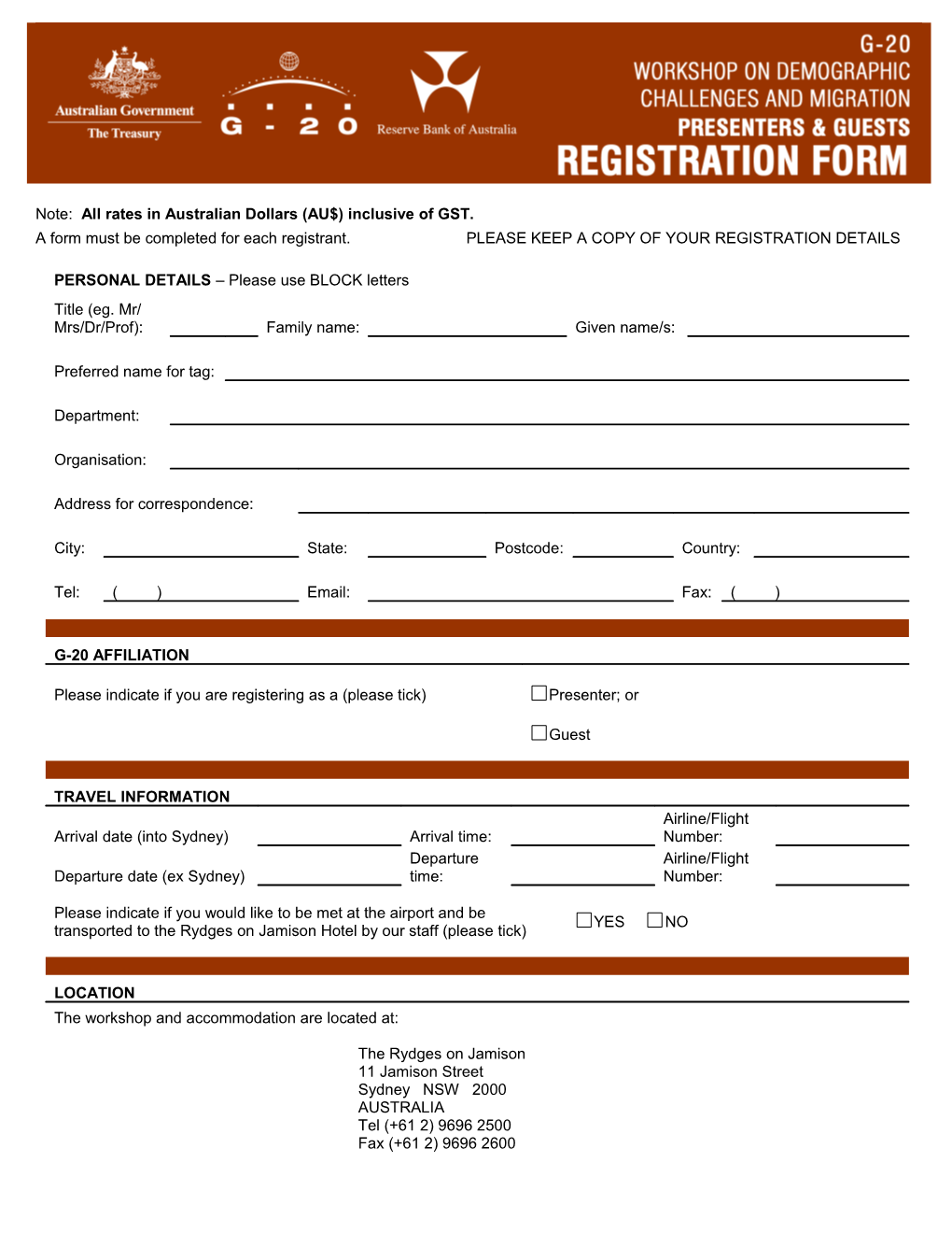 Registration Form (Presenters and Guests)