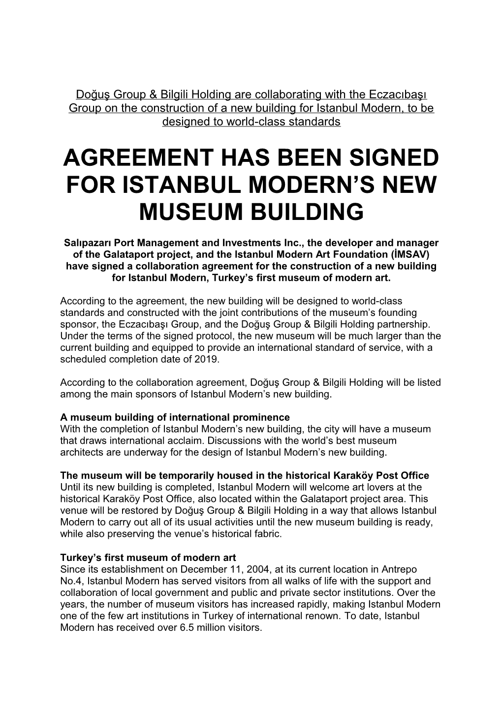 Agreement Has Been Signed for Istanbul Modern S Ne W Museum Building