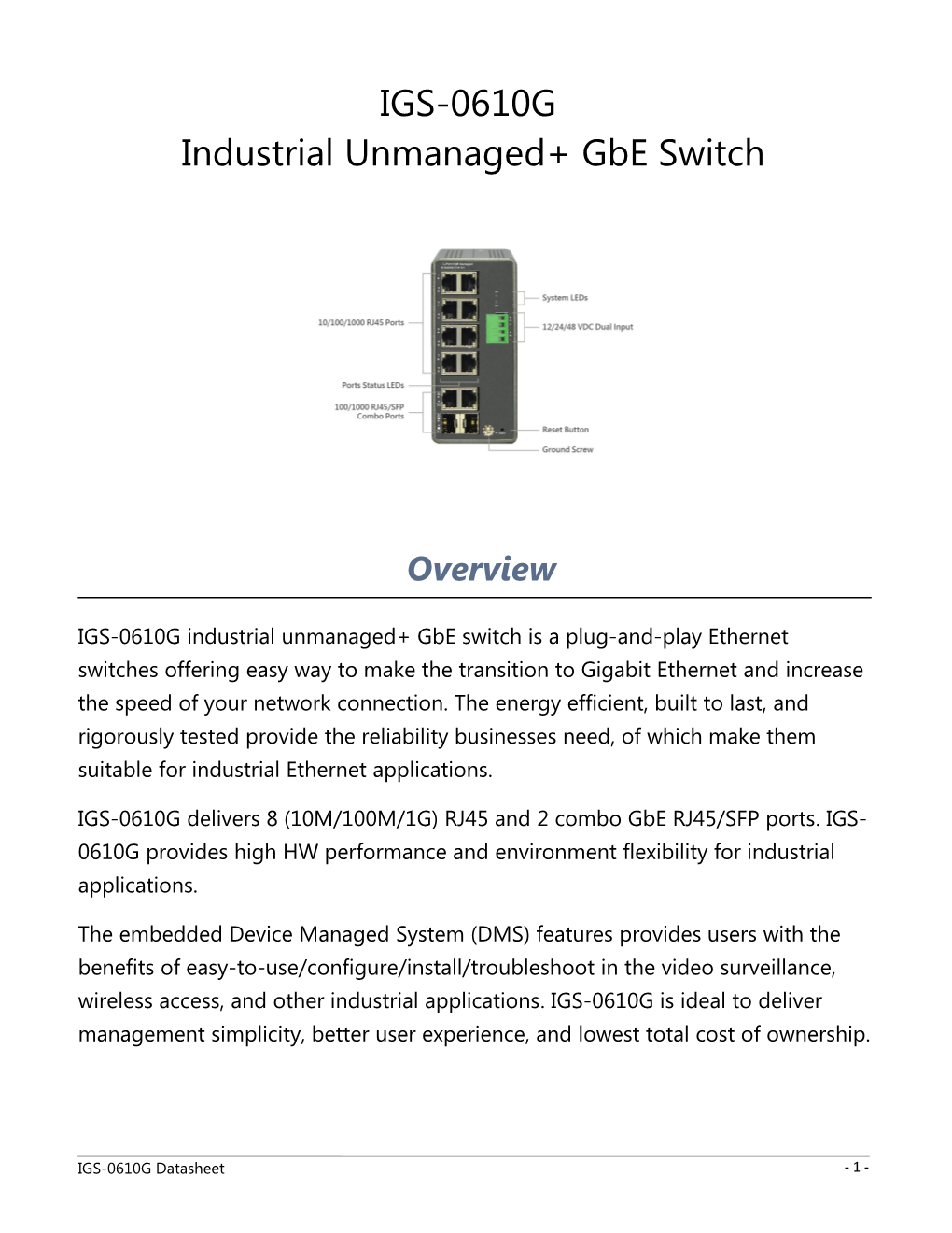 Industrial Unmanaged+ Gbe Switch