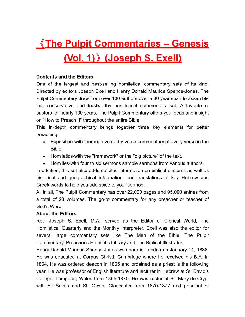 The Pulpit Commentaries Genesis (Vol. 1) (Joseph S. Exell)