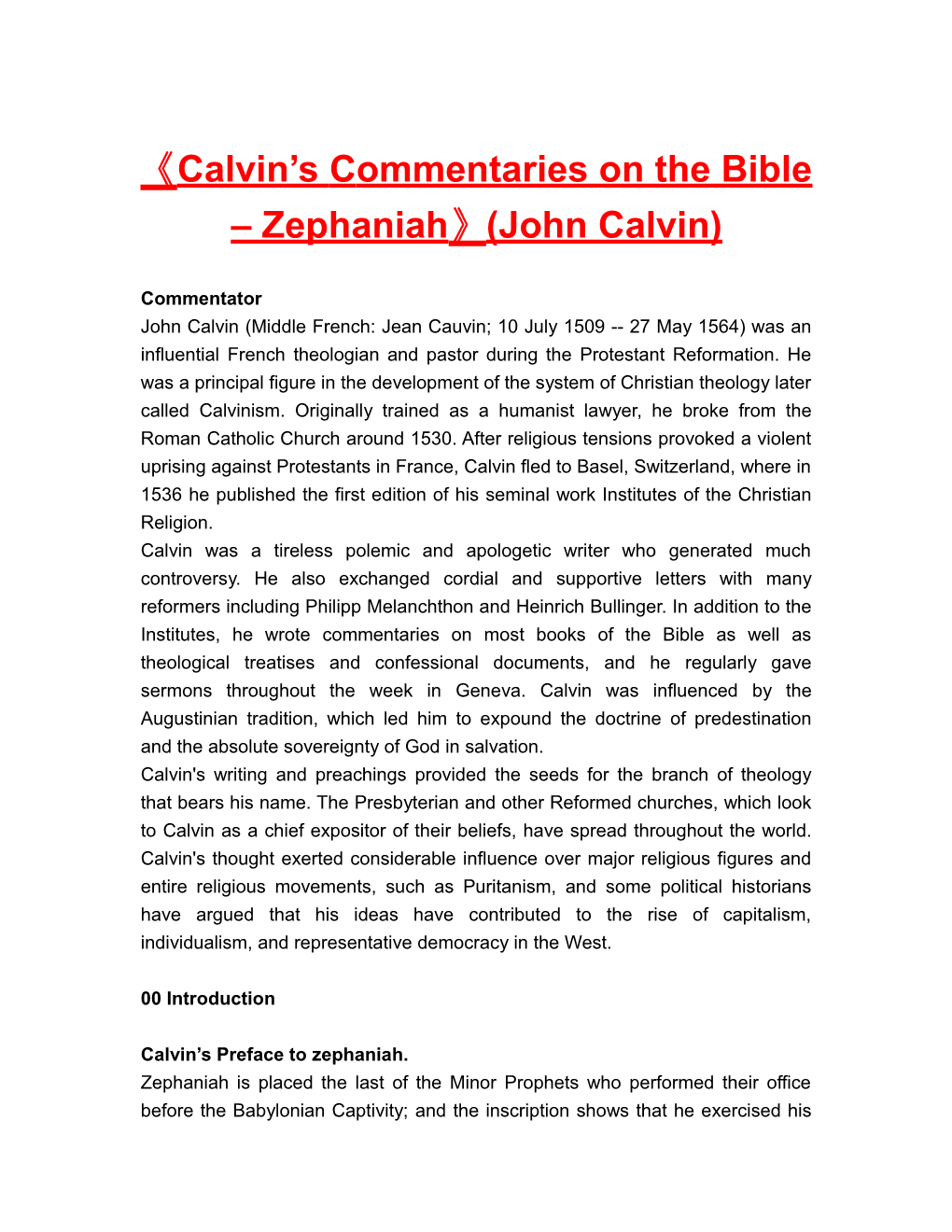 Calvin S Commentaries on the Bible Zephaniah (John Calvin)