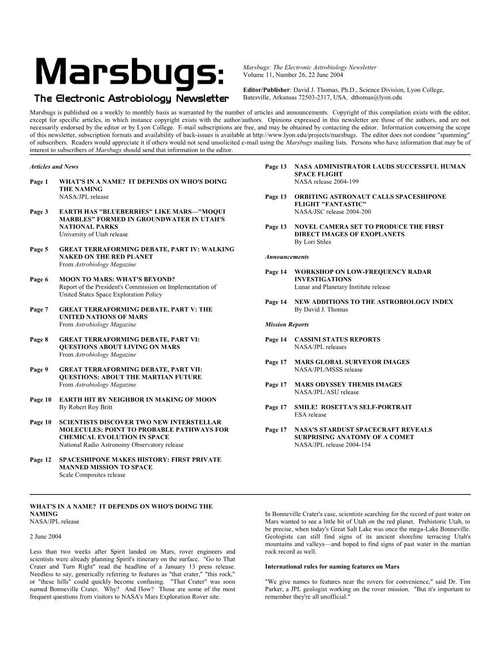 Marsbugs Vol. 11, No. 26