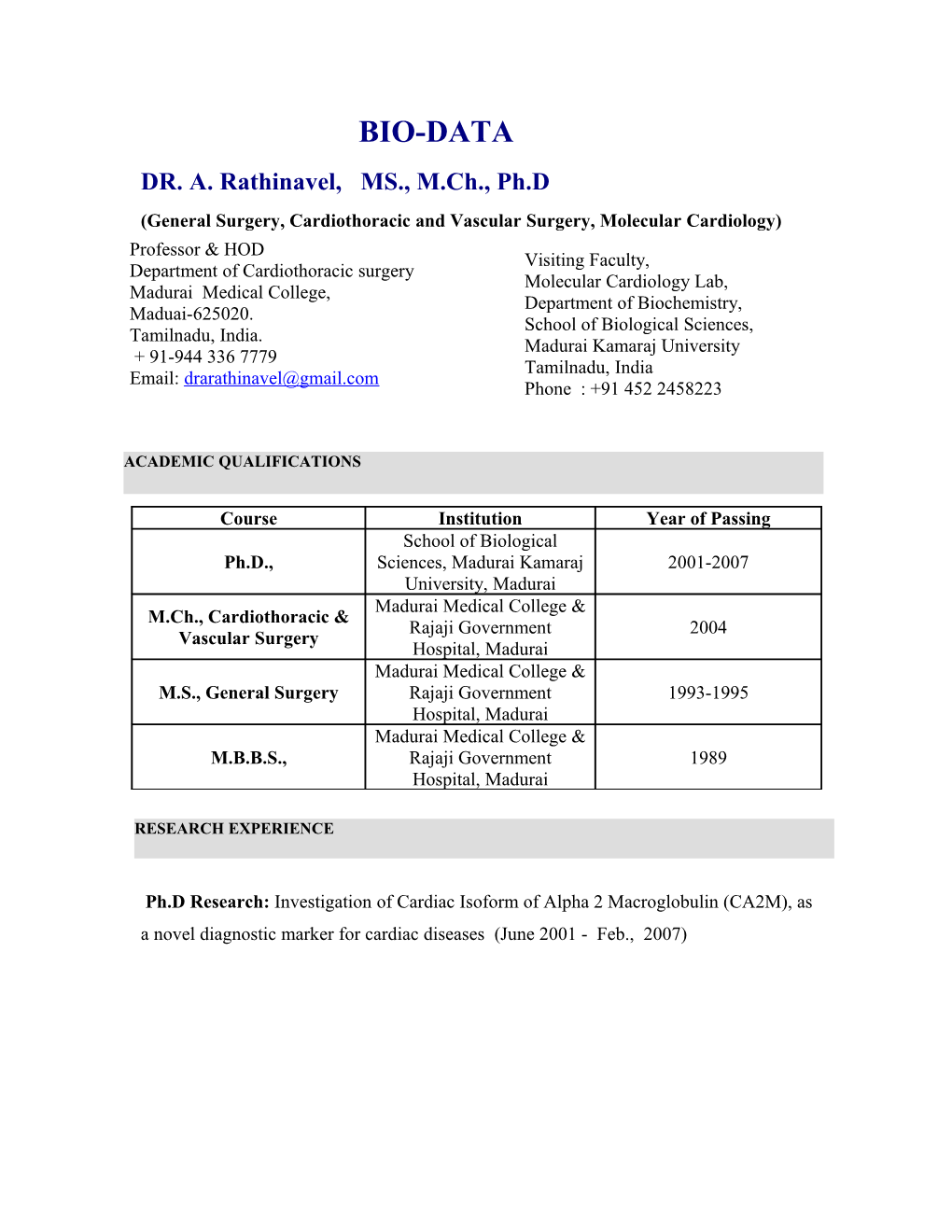 Cardiothoracic Surgery:Fourteen Years