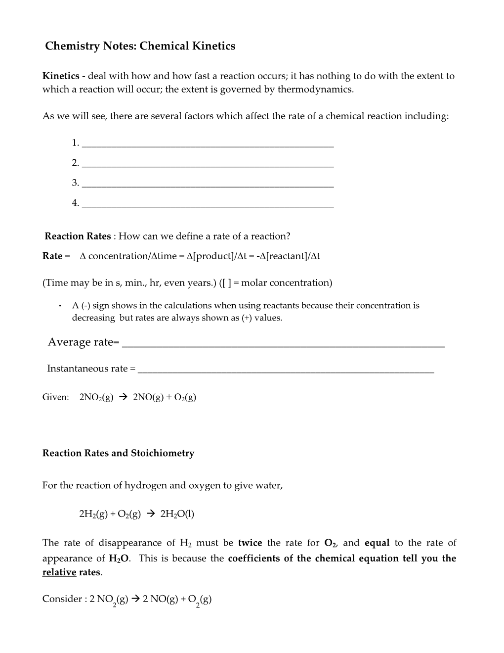 Chemistry Notes: Chemical Kinetics