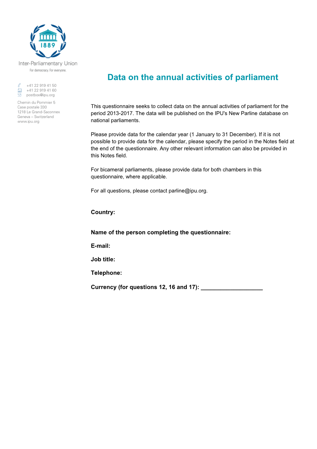 Data on the Annual Activities of Parliament