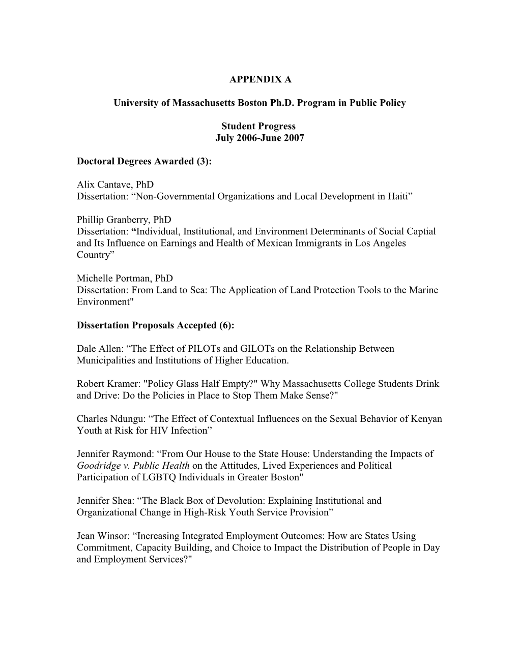 University of Massachusetts Boston Ph.D. Program in Public Policy