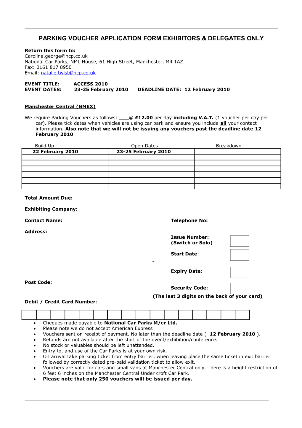 Parking Voucher Application Form