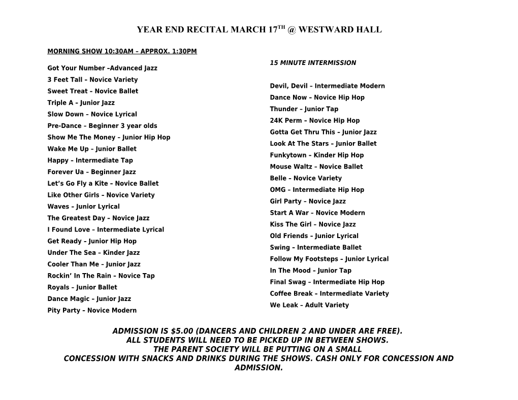 Solo and Duet Recital Schedule 4:45 - Approx