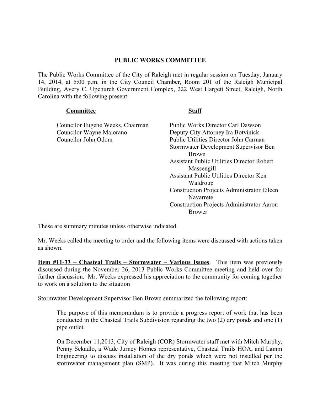 Public Works Committee Minutes - 01/14/2014