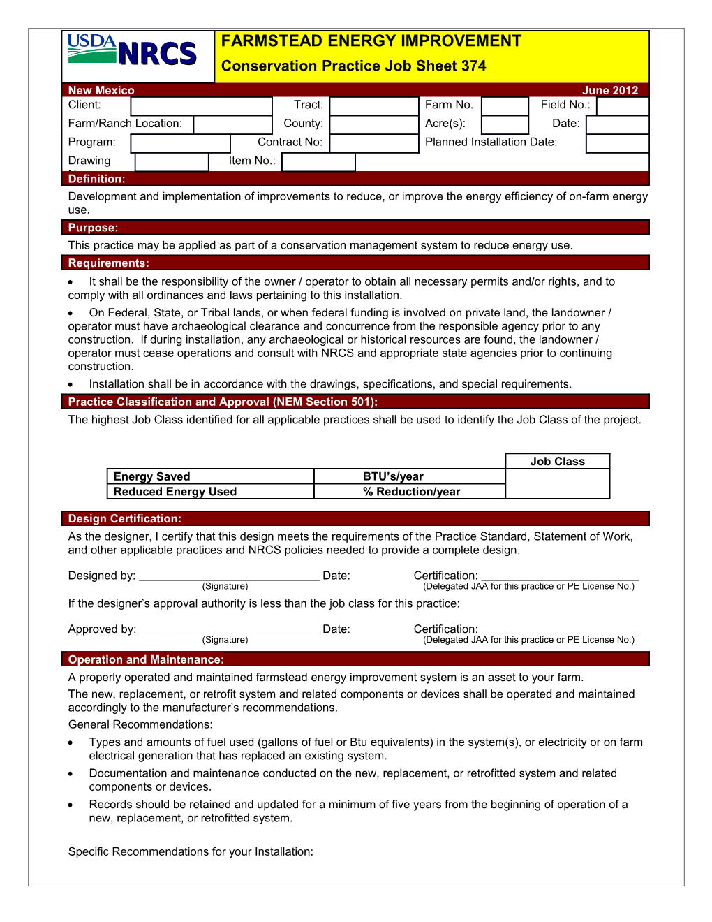 Conservation Practice Job Sheet 374