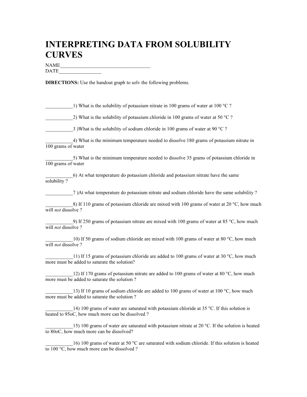 Interpreting Data from Solubility Curves