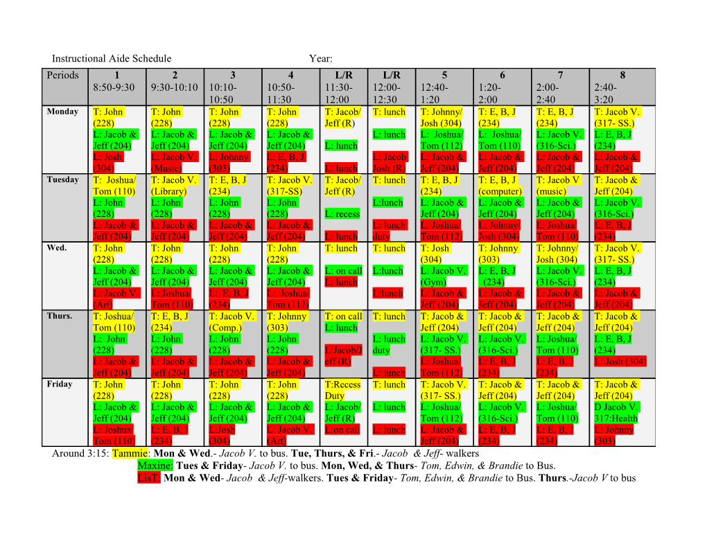 Instructional Aide Schedule Year