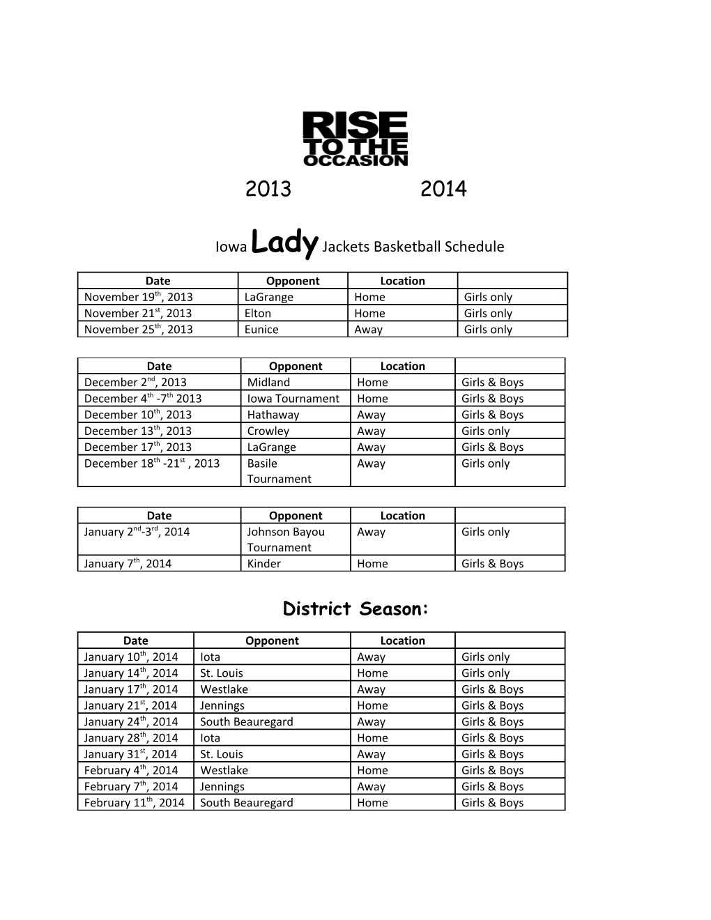 Iowa Lady Jackets Basketball Schedule