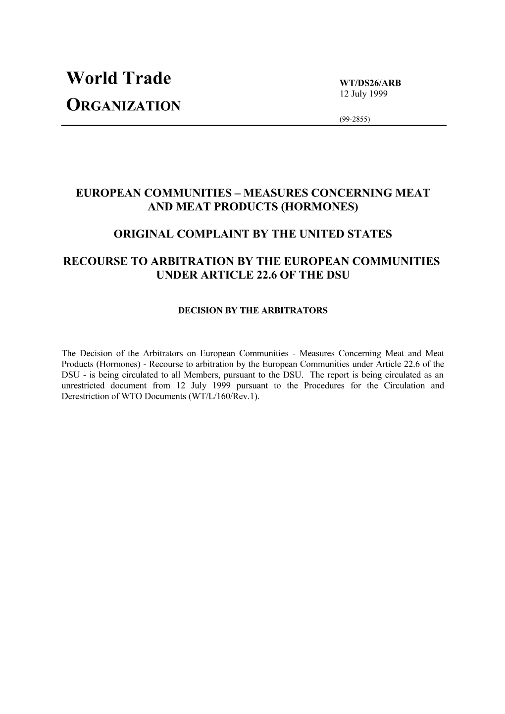 European Communities Measures Concerning Meat and Meat Products (Hormones)