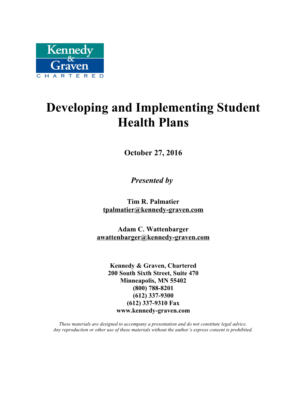 Developing and Implementing Student Health Plans