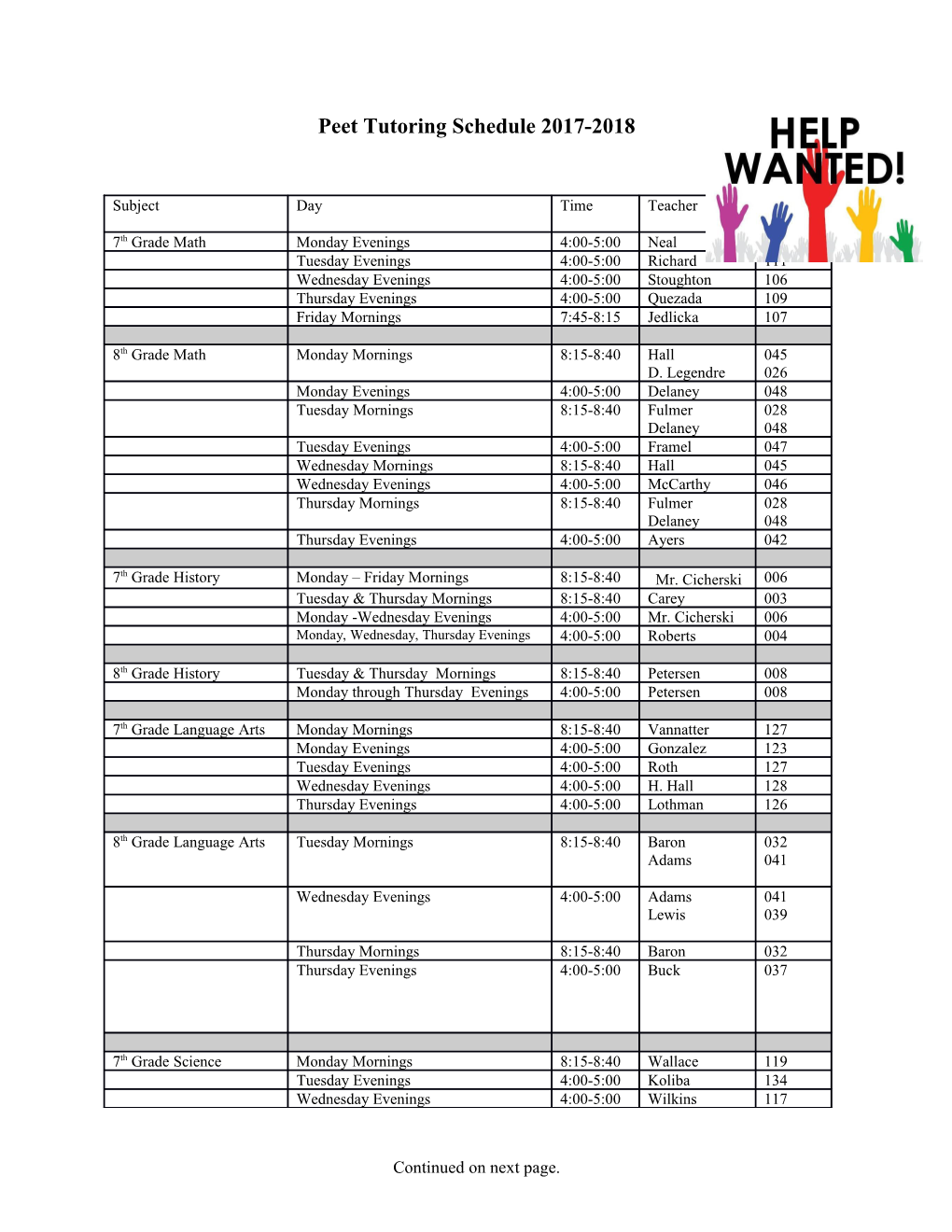 Students Can Earn Extra Credit Points by Attending Tutoring