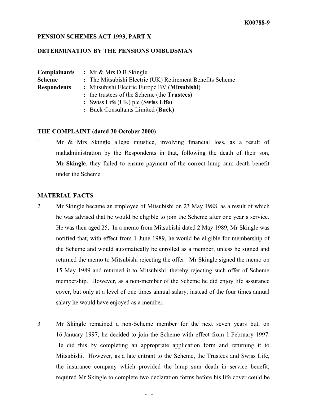 Pension Schemes Act 1993, Part X s19