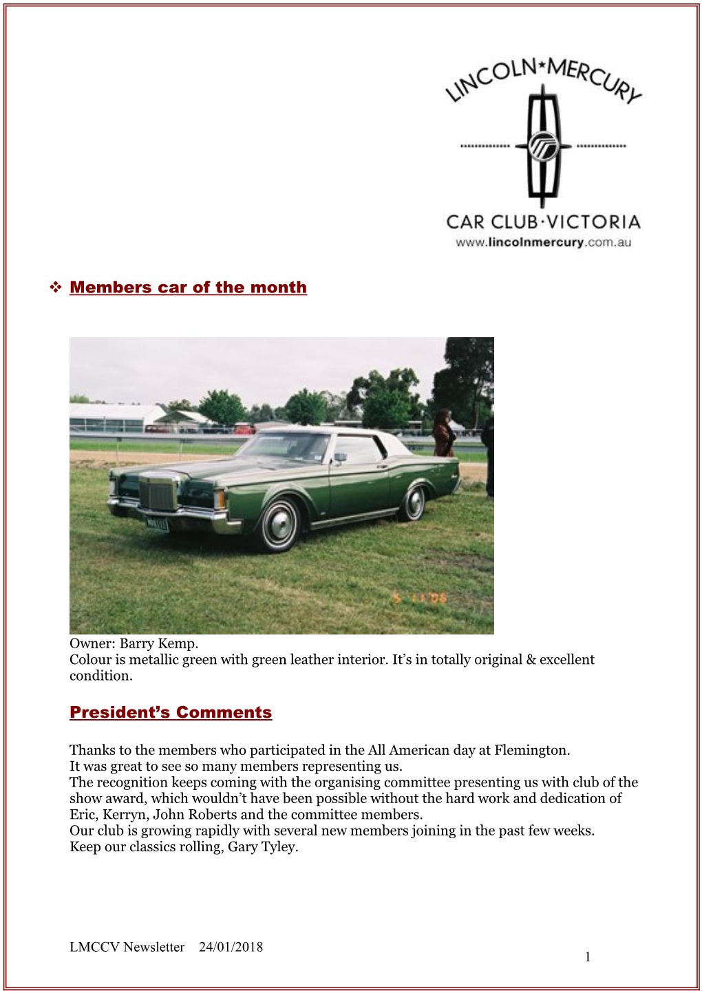 V Members Car of the Month
