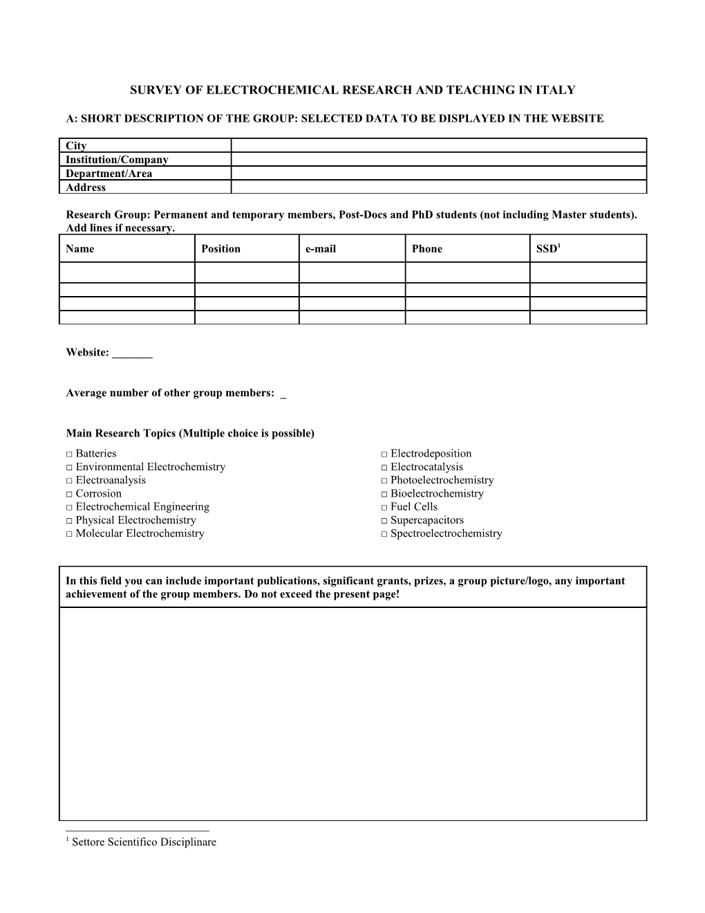 Survey of Electrochemical Research and Teaching in Italy