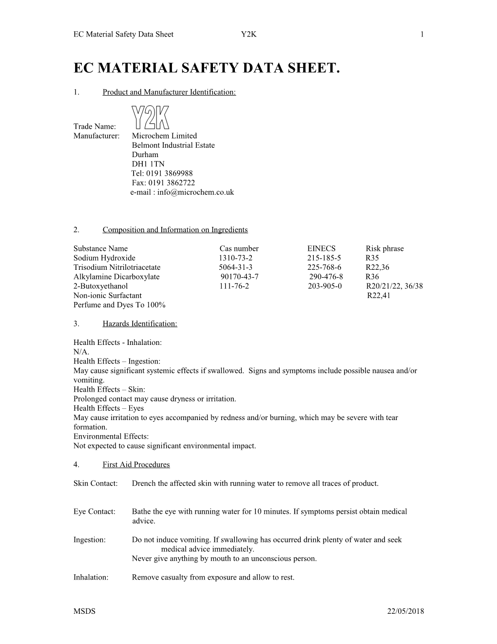 Ec Material Safety Data Sheet