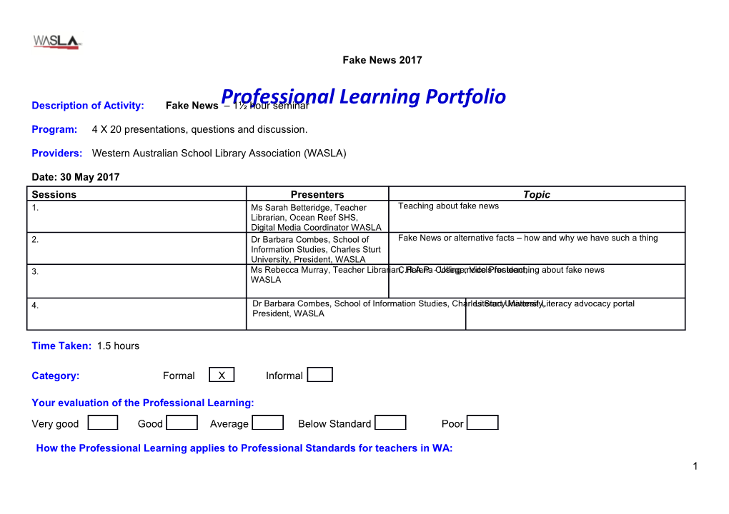 Professional Learning Portfolio