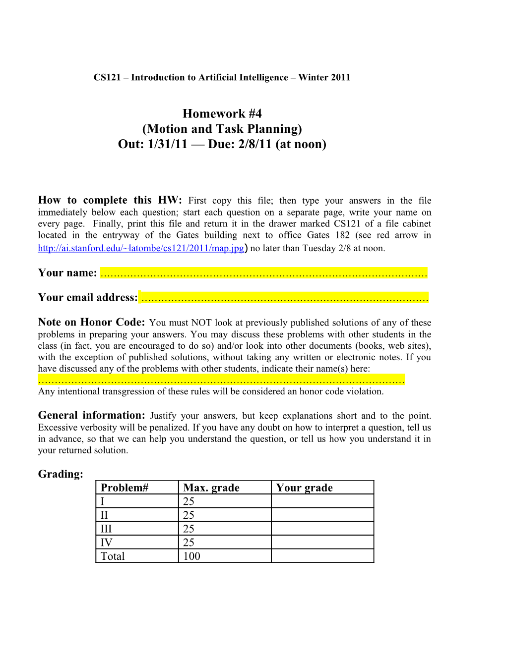 CS121 Introduction to Artificial Intelligence Winter 2011