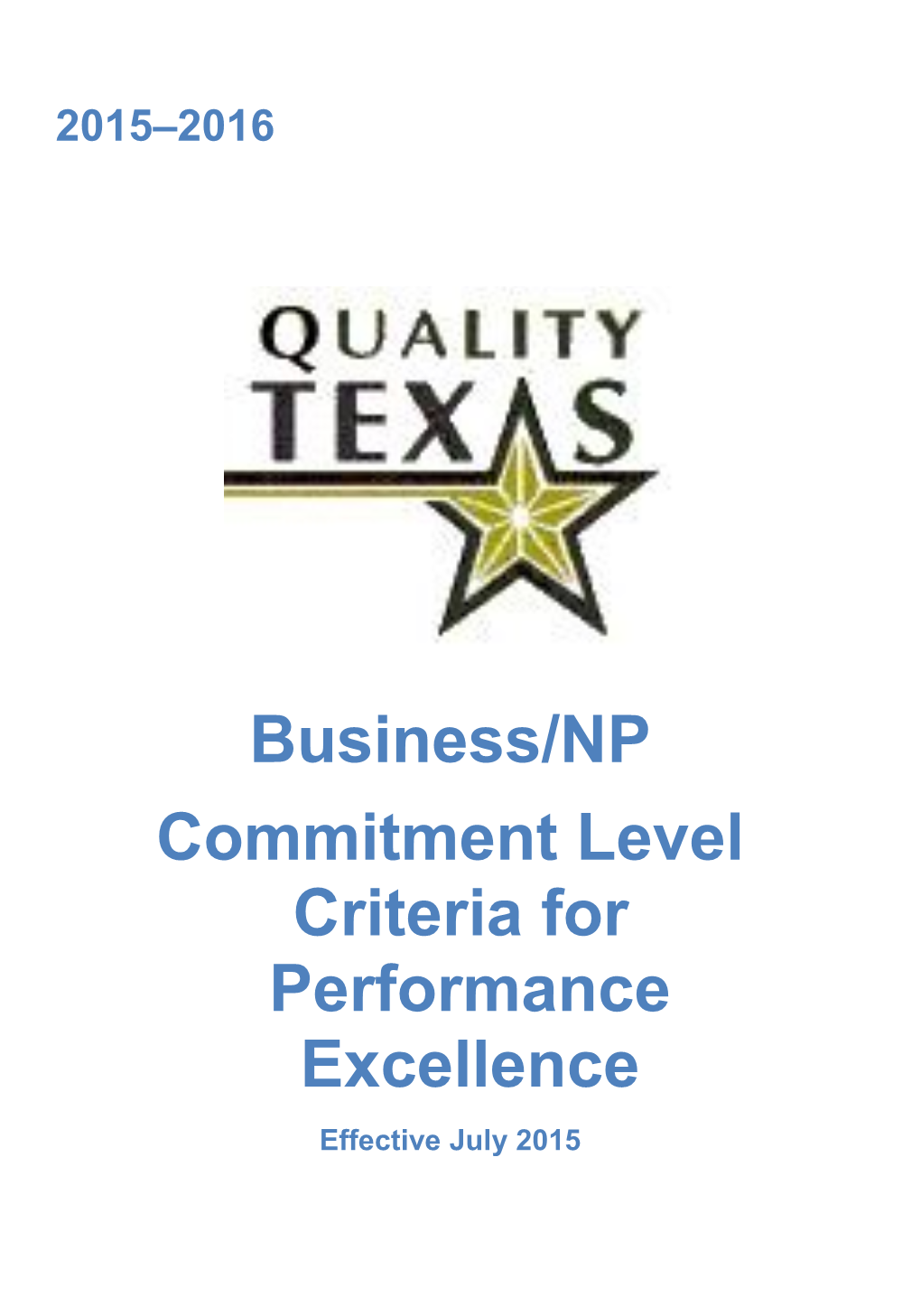 Commitment Level Criteria for Performance Excellence