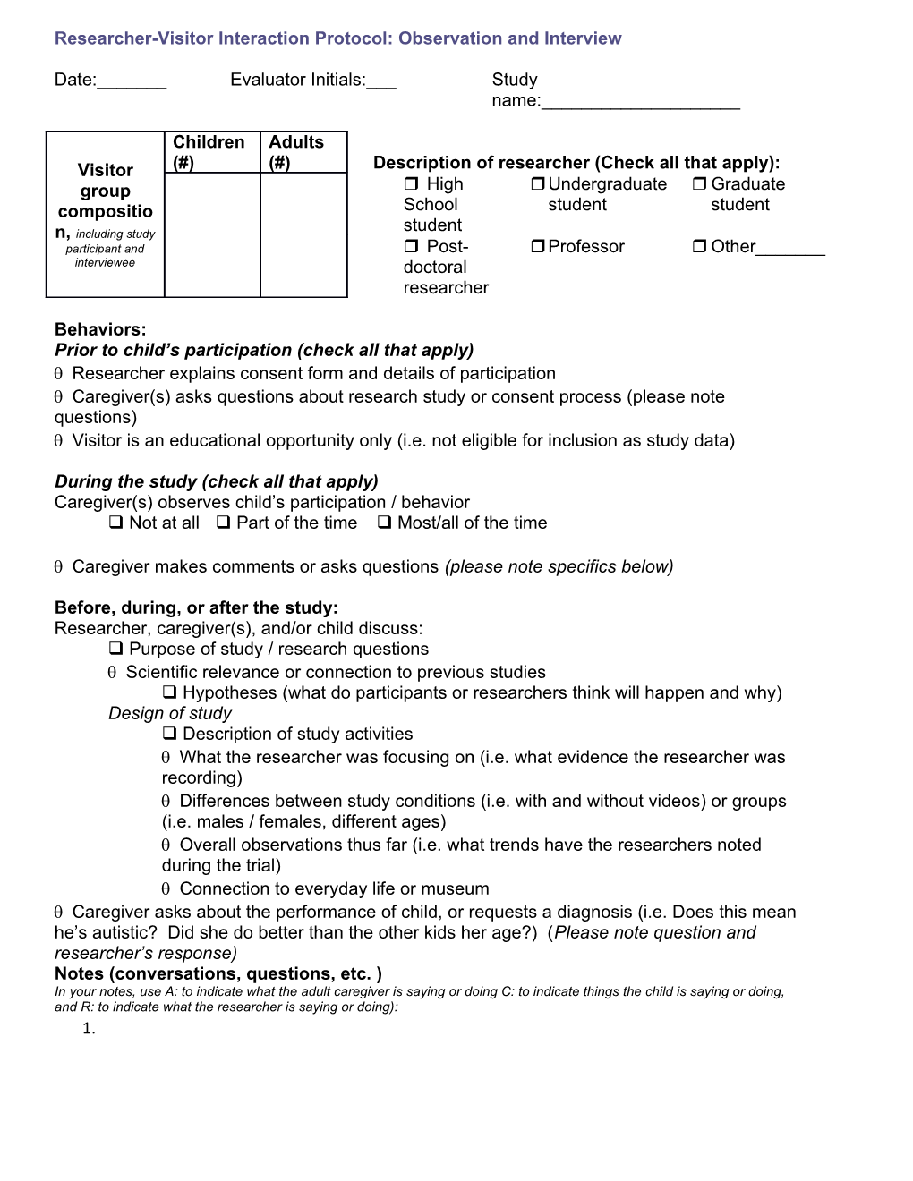 Prior to Child S Participation (Check All That Apply)