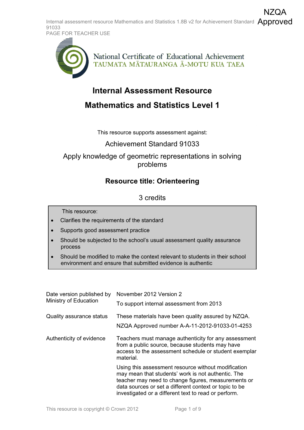 Level 1 Mathematics and Statistics Internal Assessment Resource s1
