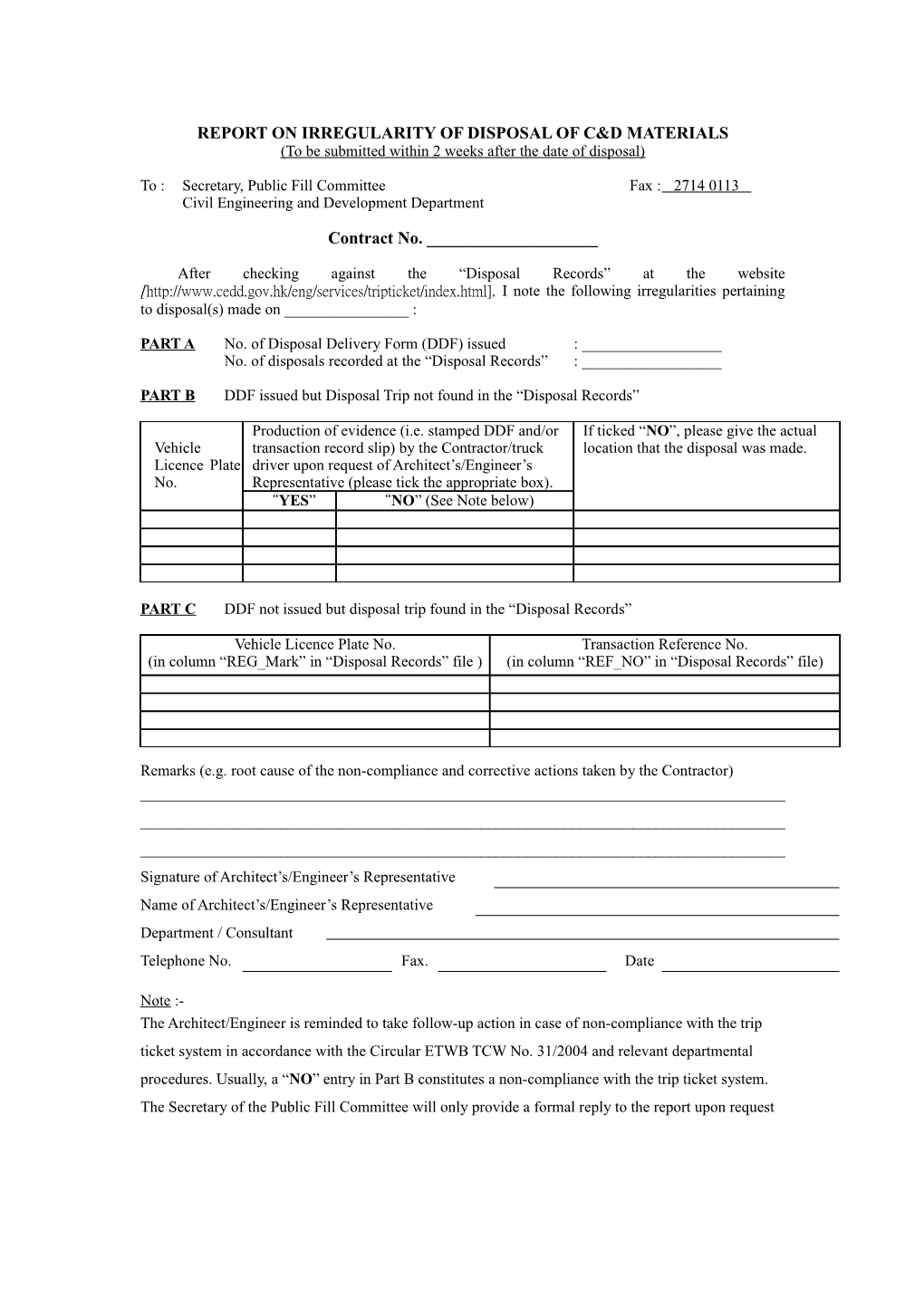 Report on Irregularity of Disposal of C&D Materials