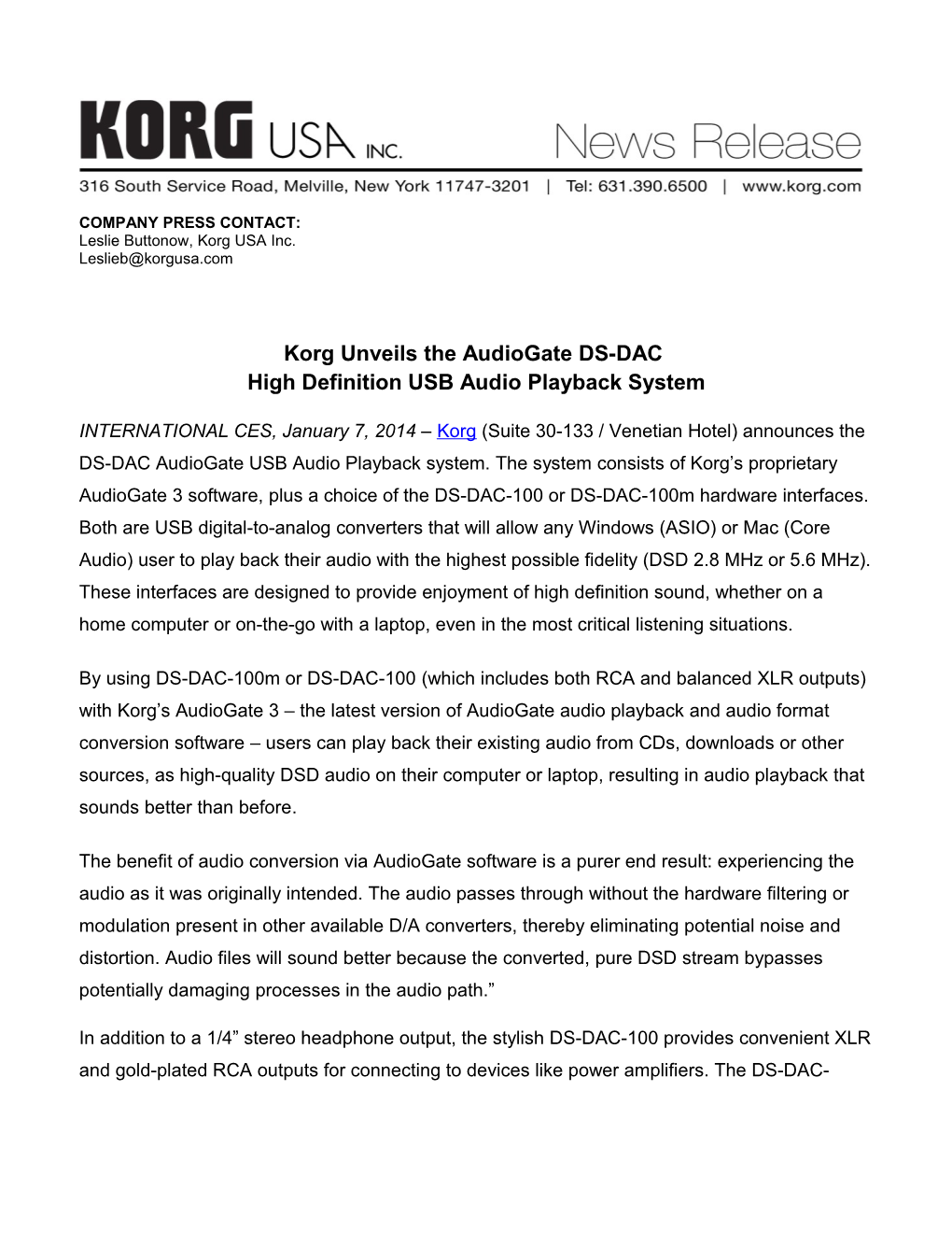Korg Unveils the Audiogate DS-DAC