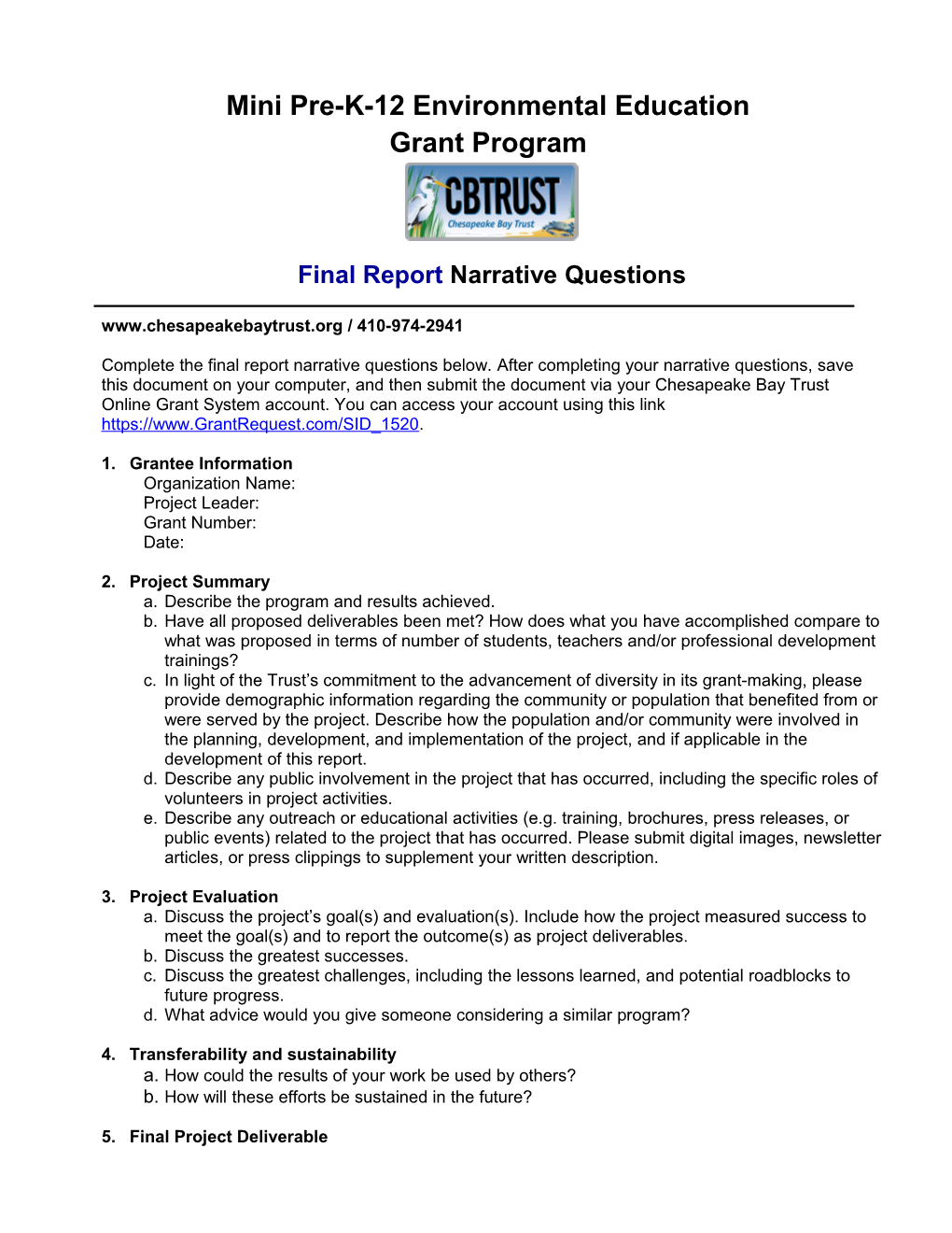 Mini Pre-K-12 Environmental Education Grant Programfinal Reportnarrative Questions Page 1