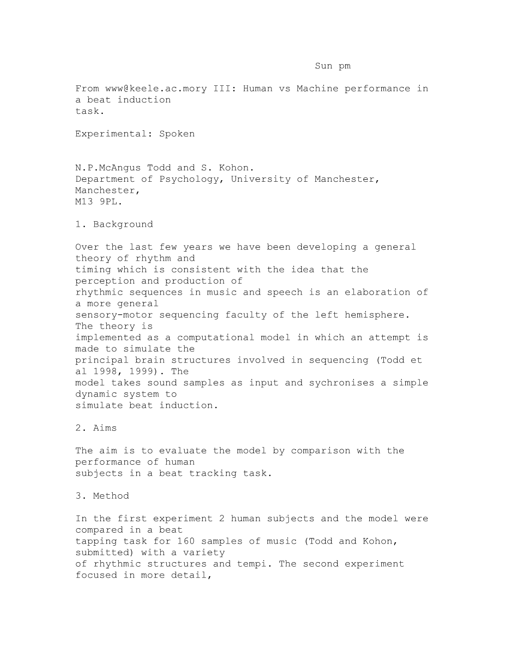 From III: Human Vs Machine Performance in a Beat Induction