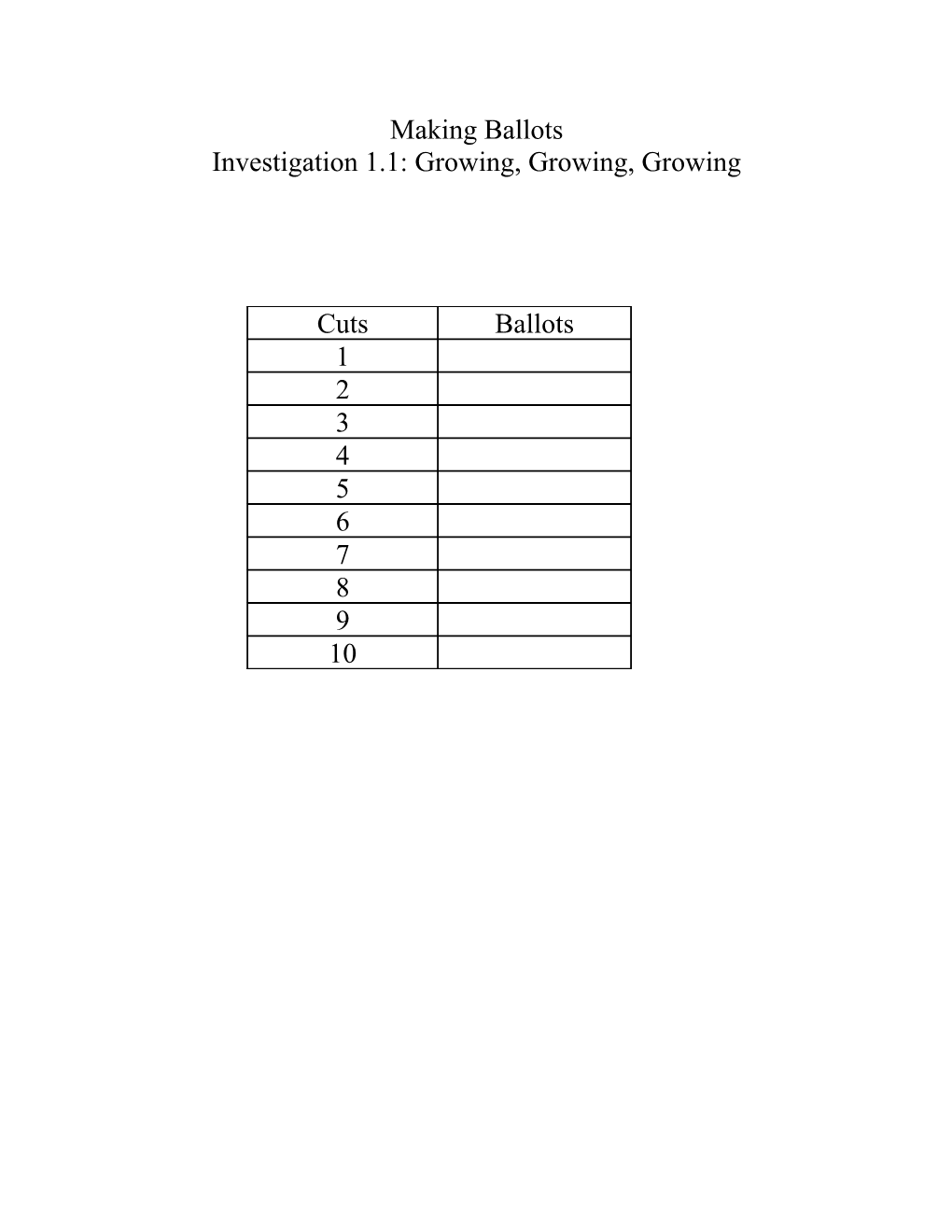 Investigation 1.1: Growing, Growing, Growing