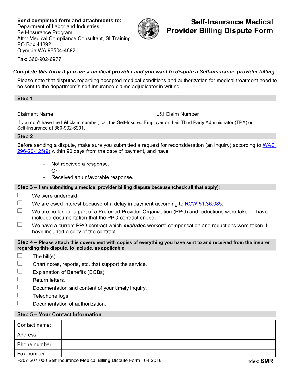 Complete This Form If You Are a Medical Provider and You Want to Dispute a Self-Insurance
