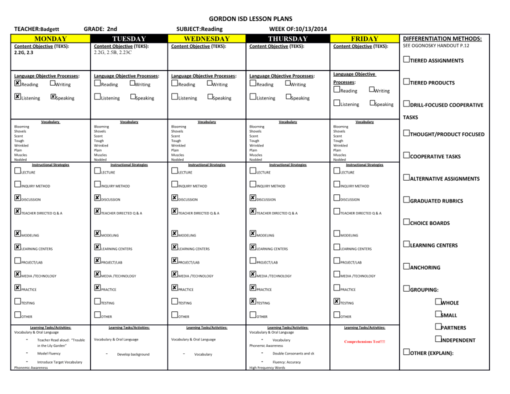 Gordon Isd Lesson Plans s2