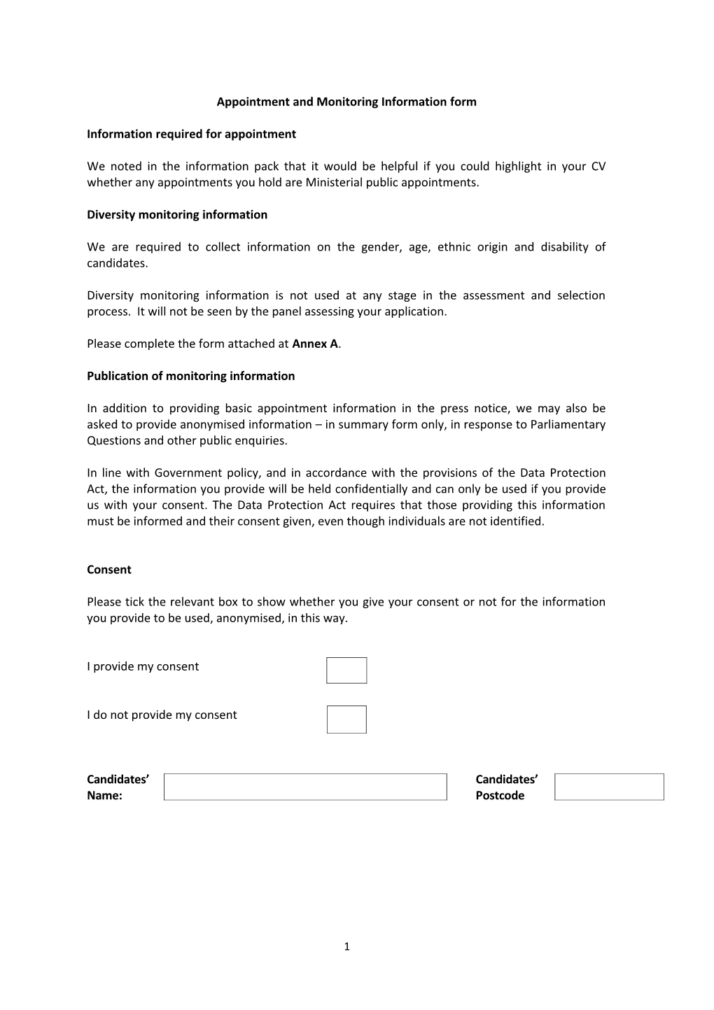 Appointment and Monitoring Information Form