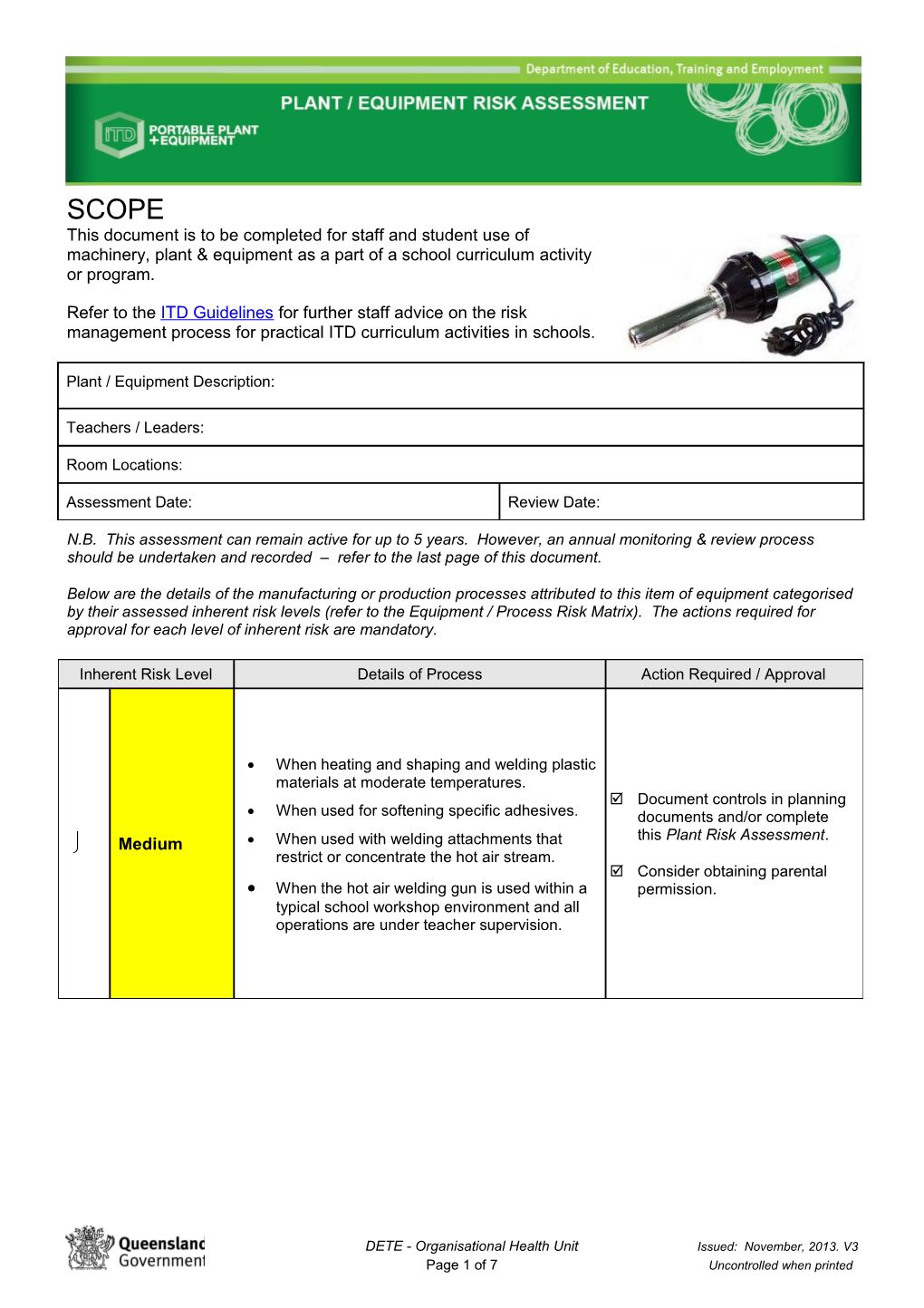 DETE - Plant & Equipment Risk Assessment s2