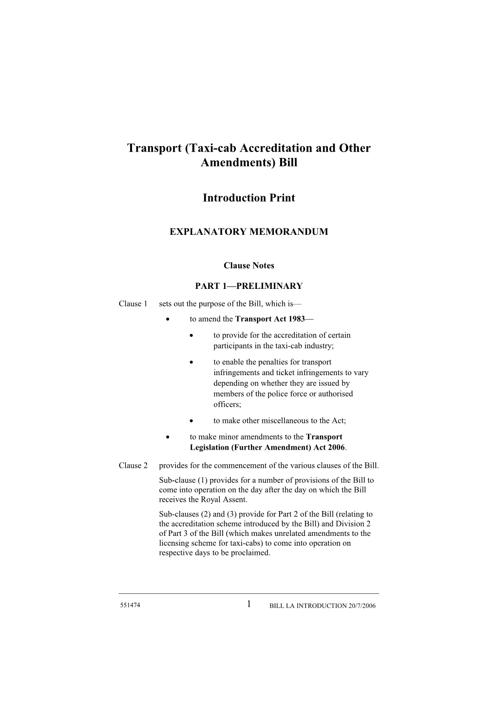 Transport (Taxi-Cab Accreditation and Other Amendments) Bill