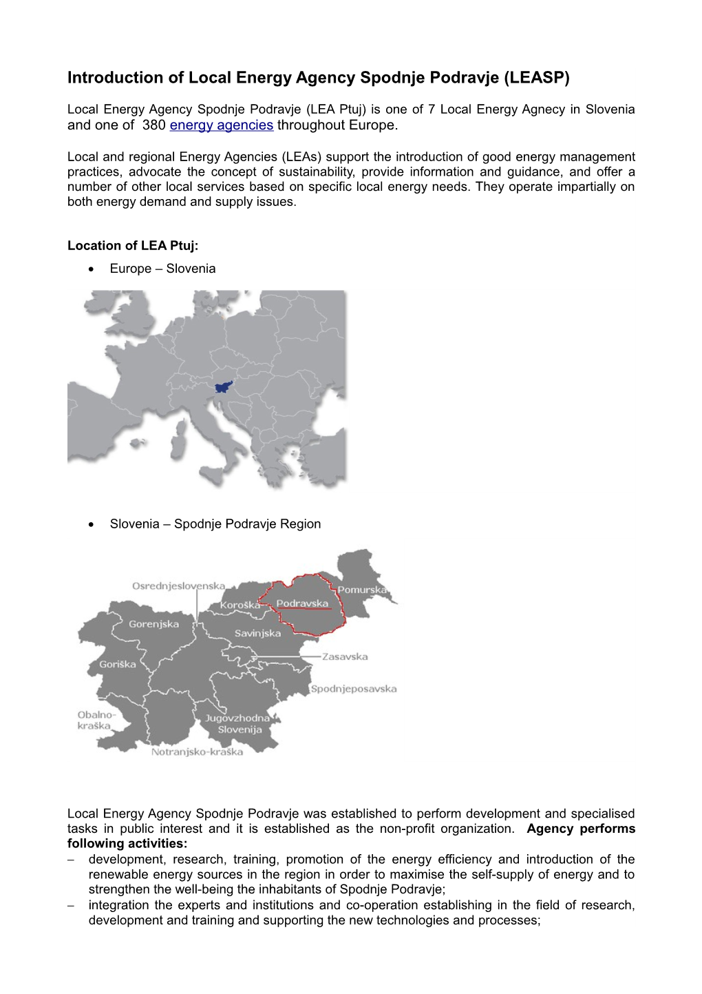 Introduction of Local Energy Agency Spodnje Podravje (LEASP)